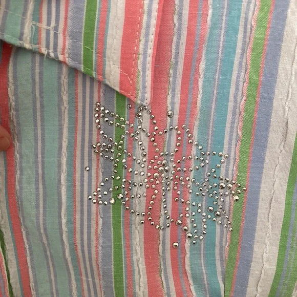 Allison Daley blouse, pastel stripes, size small petite - Picture 3 of 6